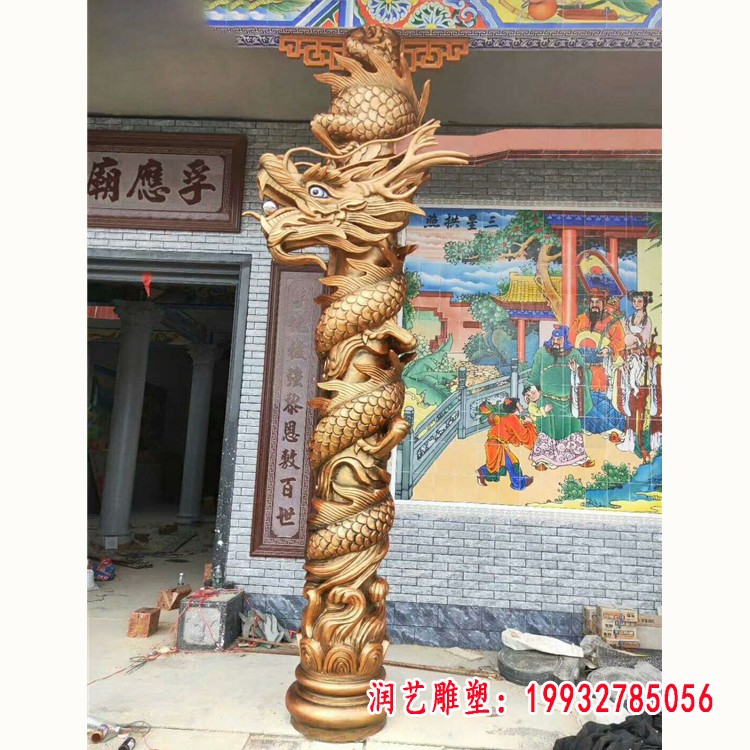 龙盘柱铜雕