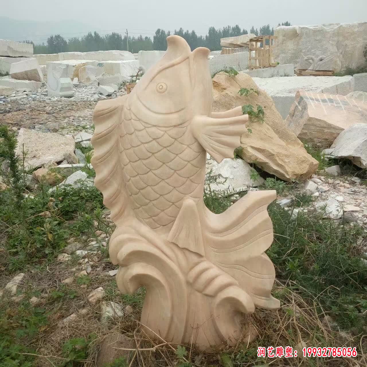 晚霞红招财鲤鱼石雕 (2)