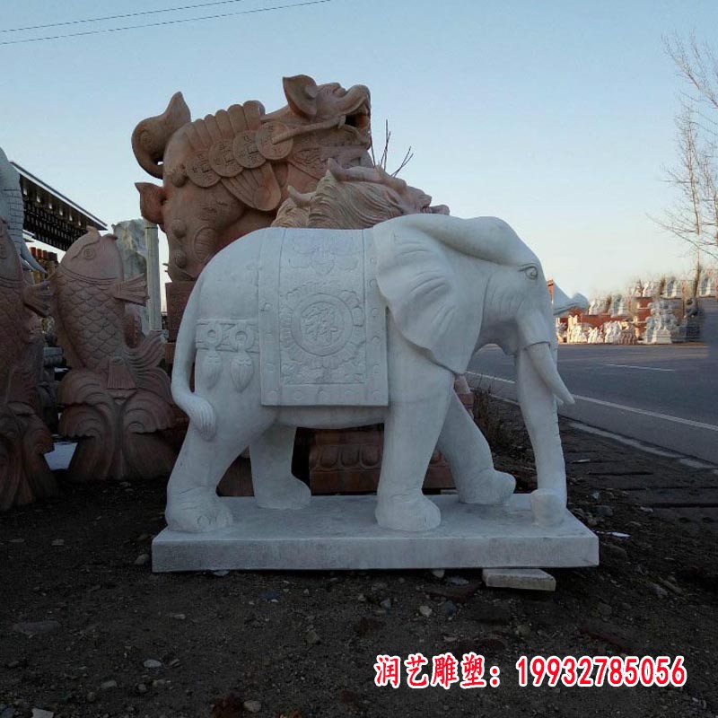 大象石雕塑，汉白玉石雕塑 (2)