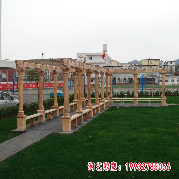 公园景观摆件，晚霞红石雕长廊