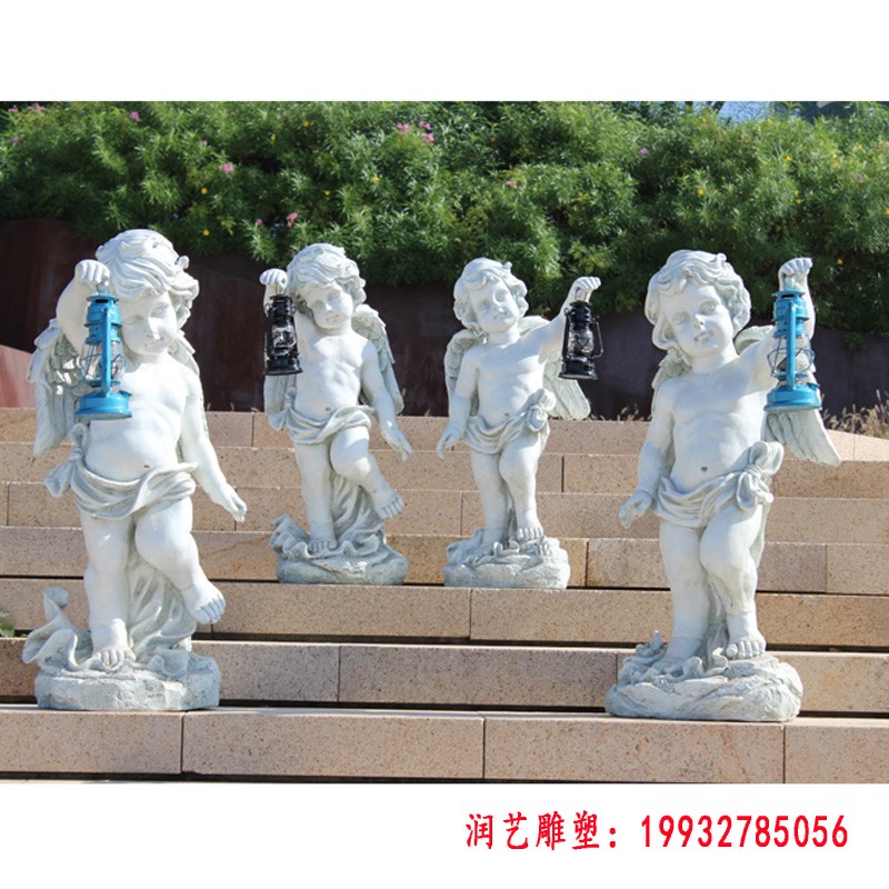 石雕台阶上的天使雕塑  公园人物雕塑