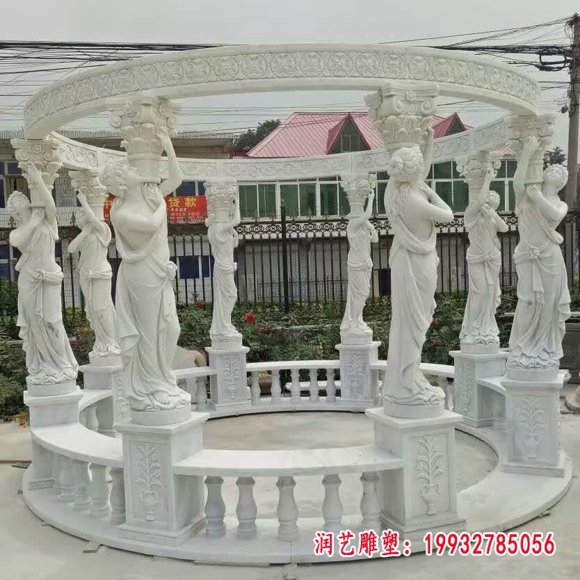 汉白玉欧式圆顶凉亭雕塑