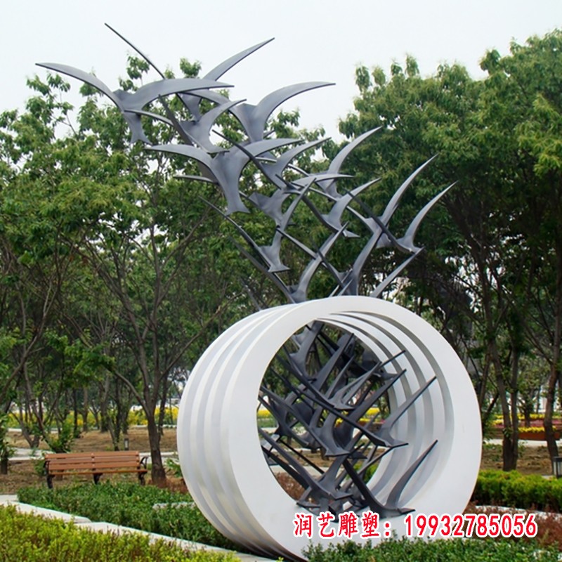 不锈钢抽象大雁雕塑，公园景观雕塑