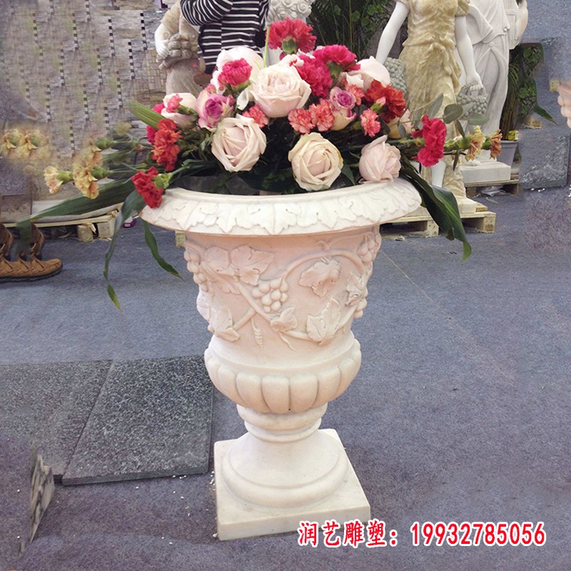 大理石花盆雕塑  石雕小区景观摆件