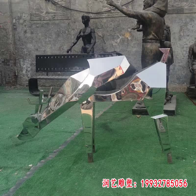 抽象不锈钢几何鹿雕塑 (2)