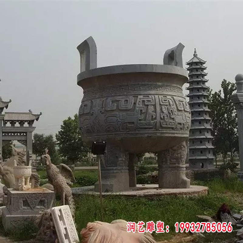 石圆鼎，石香炉雕塑 (8)