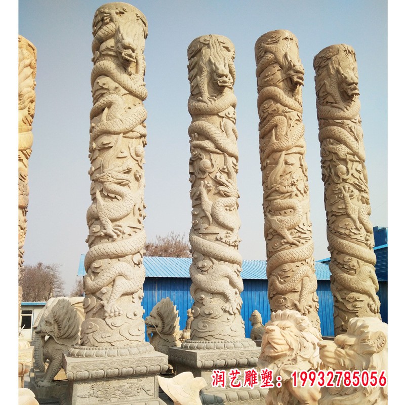 广场石雕龙柱，仿古石雕盘龙柱 (3)