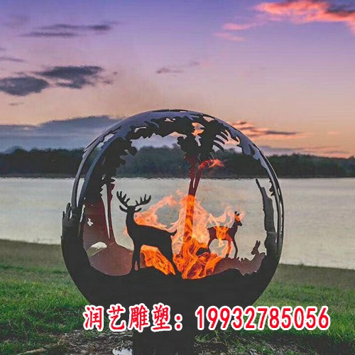 不锈钢发光镂空球雕塑 (2)