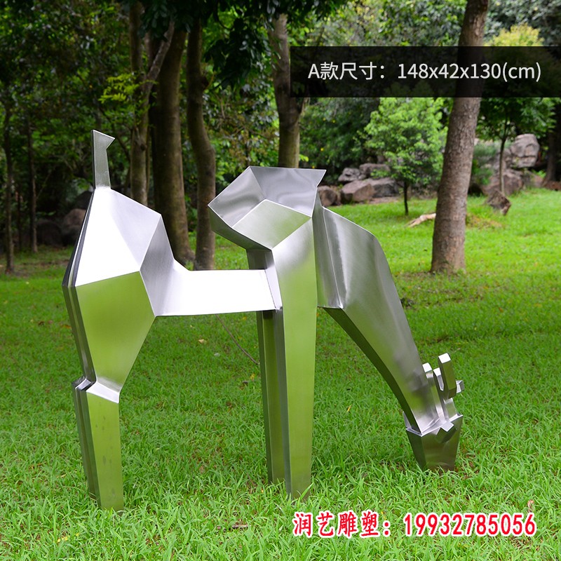 不锈钢抽象几何鹿雕塑 (2)