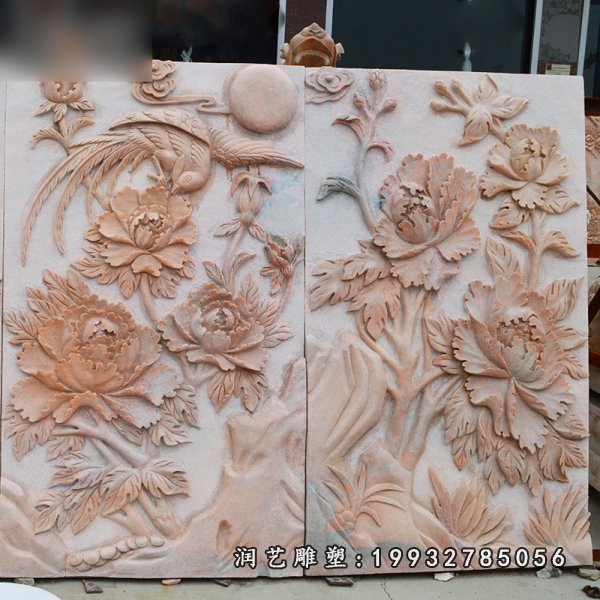 凤凰牡丹石浮雕，壁画石浮雕