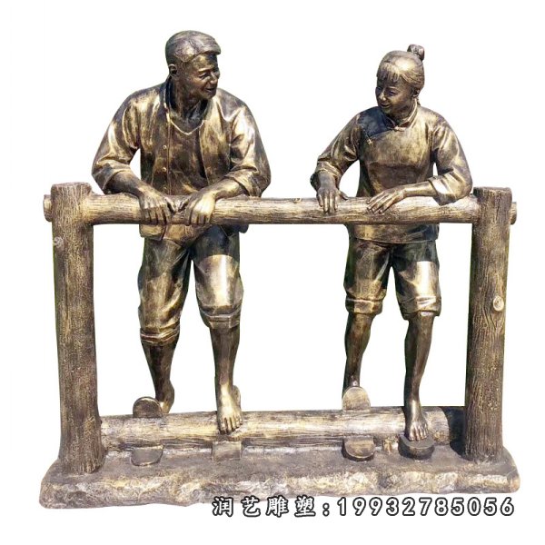 踩水车农耕文化人物铜雕