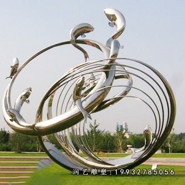 不锈钢鲤鱼跃龙门雕塑 (6)