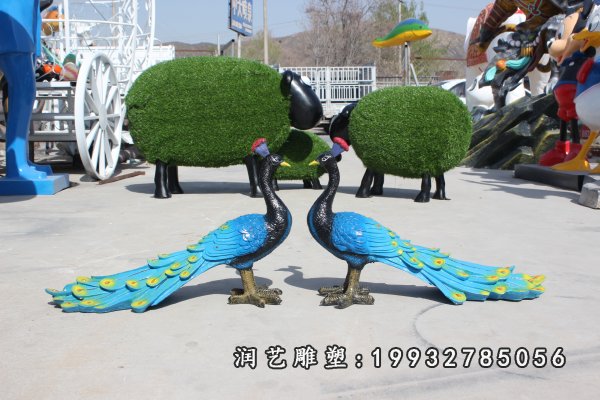 草坪玻璃钢孔雀雕塑  (1)
