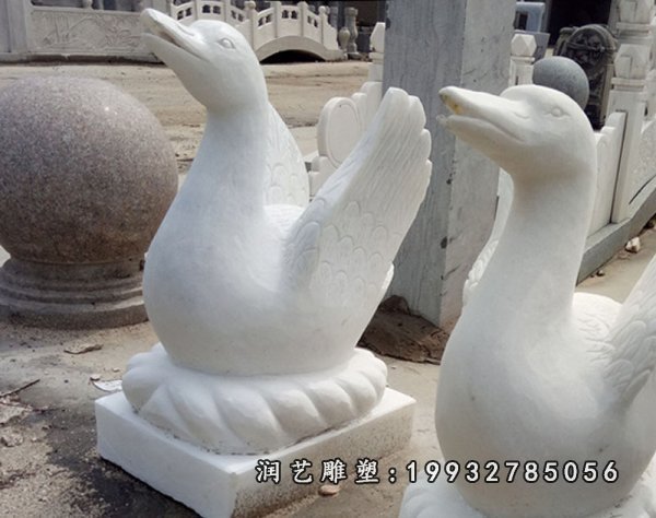 大理石飞行天鹅   石雕公园动物雕塑