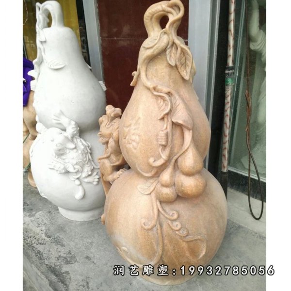 晚霞红葫芦石雕，镇宅葫芦雕塑 (2)