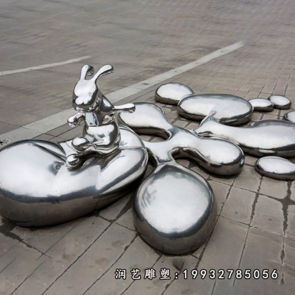 不锈钢兔子动物雕塑 (19)