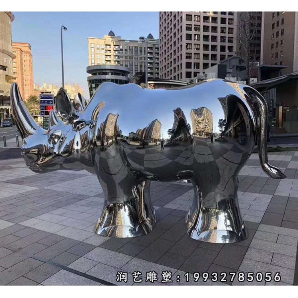 不锈钢犀牛雕塑  (4)