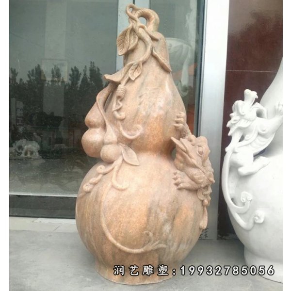 晚霞红葫芦石雕，镇宅葫芦雕塑 (4)