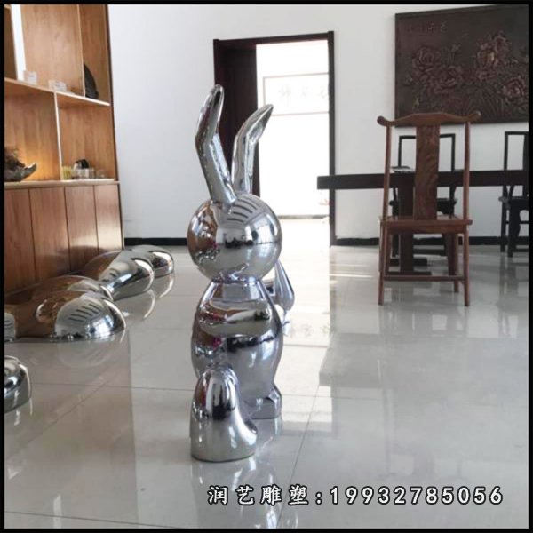 不锈钢兔子动物雕塑 (26)