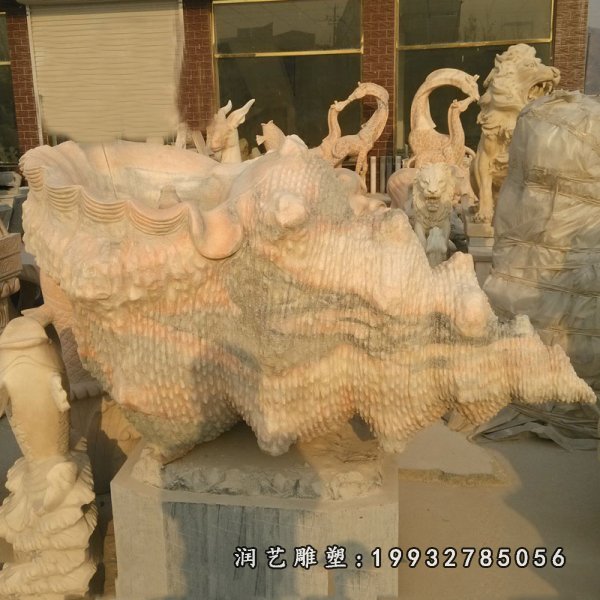 晚霞红海螺石雕，景观雕塑 (1)