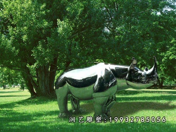 不锈钢犀牛雕塑  (1)