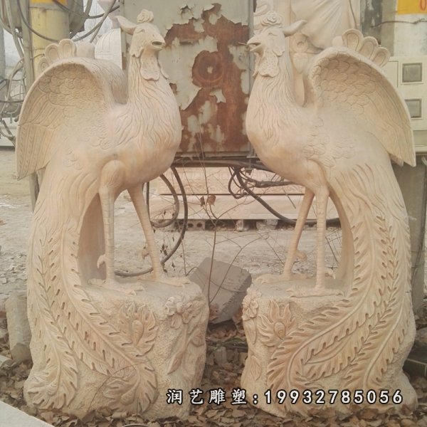 晚霞红凤凰石雕，公园动物景观石雕