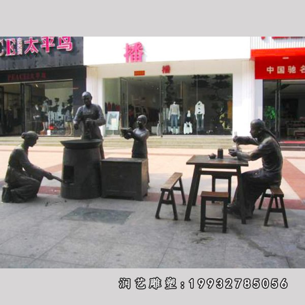 吃面小品人物雕塑