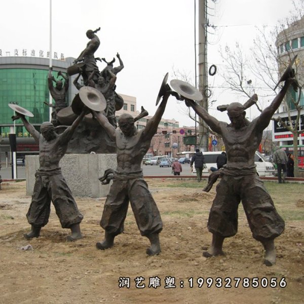 敲锣铜雕，小品人物铜雕 (2)