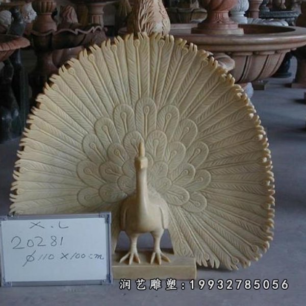 孔雀开屏石雕，公园动物石雕 (1)