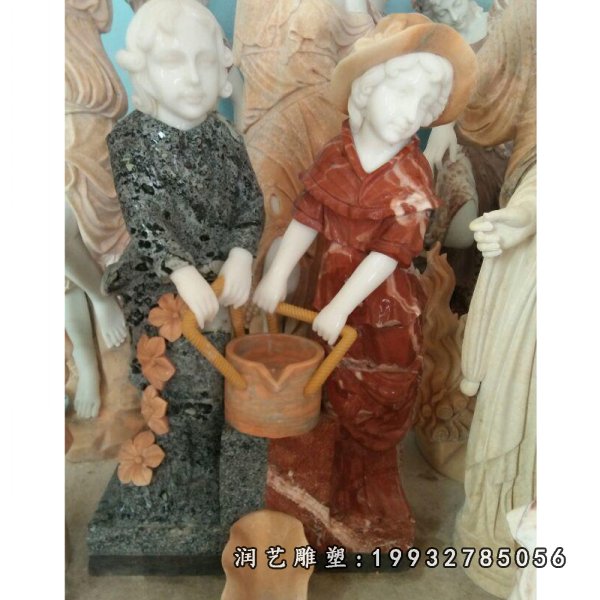 小孩石雕，汉白玉西方人物雕塑，公园人物石雕