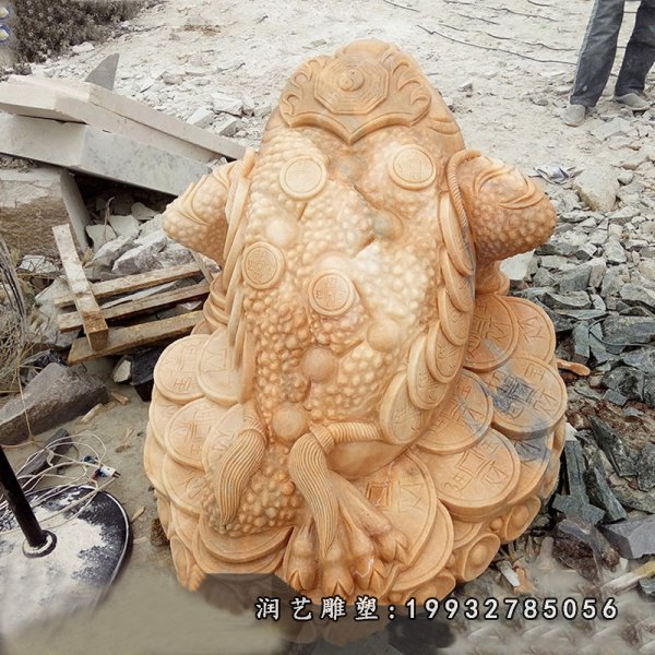 晚霞红招财金蟾石雕，瑞兽石雕 (8)