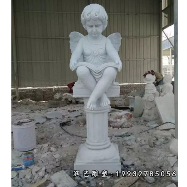 小天使看书石雕，公园人物石雕