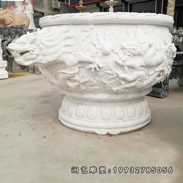 大理石龙浮雕花盆  石雕公园景观摆件 (5)