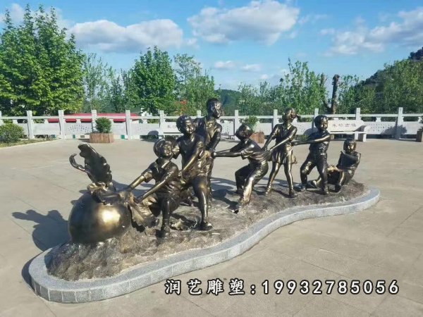 拔萝卜人物铜雕