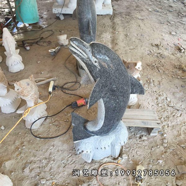 海浪海豚石雕 公园动物石雕