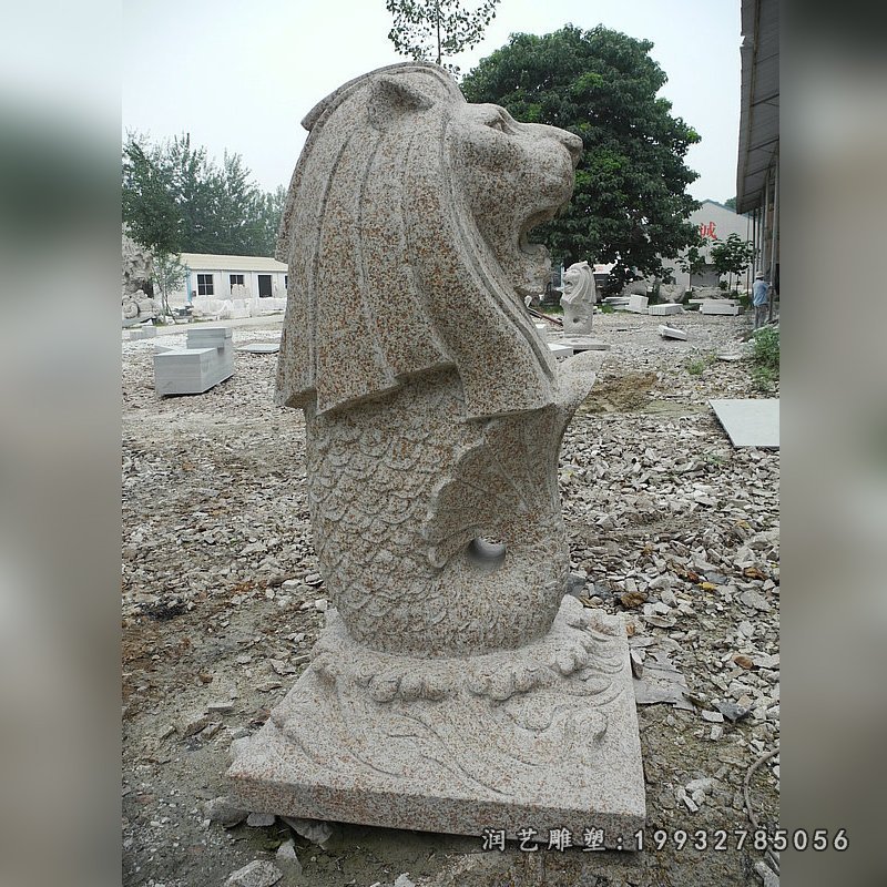 鱼尾狮石雕，砂岩动物雕塑