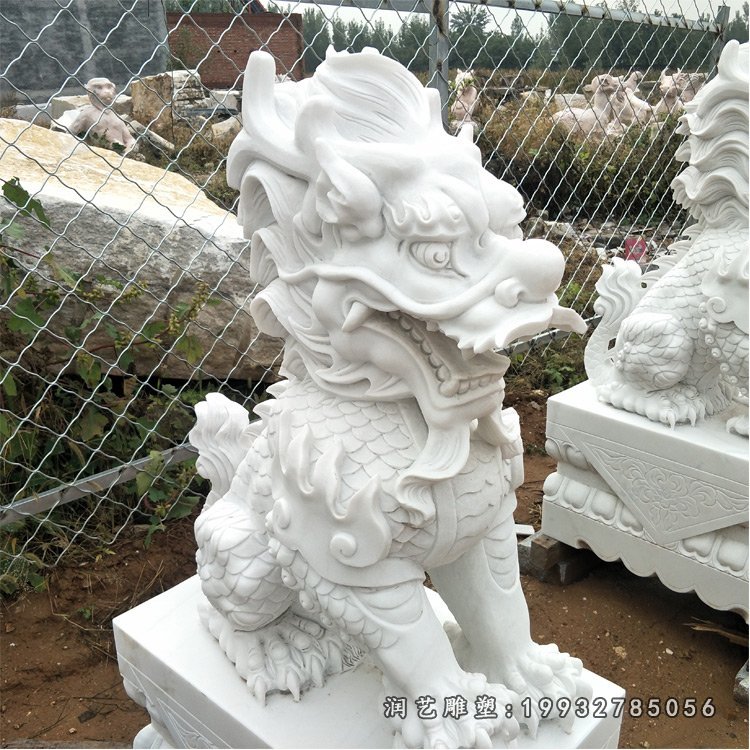坐式麒麟石雕 汉白玉门口石雕麒麟