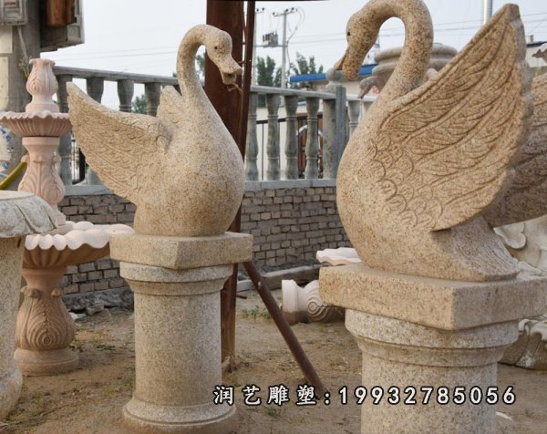 大理石展翅飞翔天鹅  石雕公园动物摆件 (1)