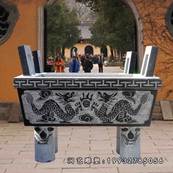 双龙戏珠石浮雕香炉，寺庙石雕香炉