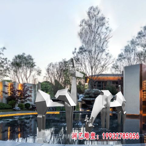 公园不锈钢几何鹿雕塑