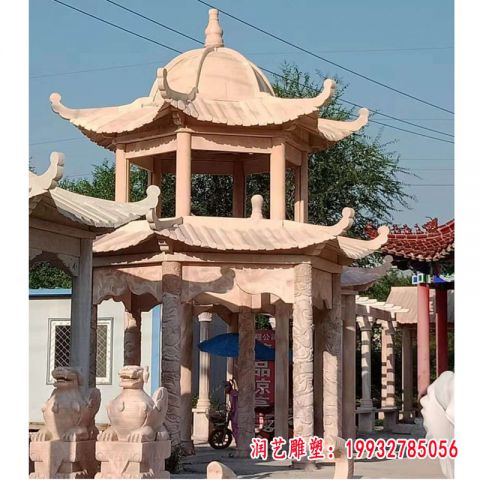 晚霞红中式凉亭景观雕塑