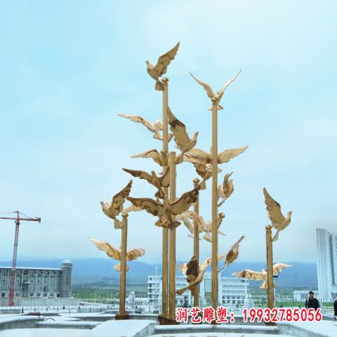 不锈钢抽象飞鸽雕塑