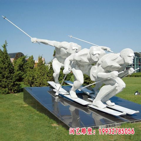 不锈钢抽象滑雪人物雕塑