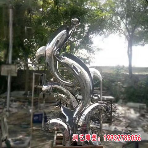 户外不锈钢海豚雕塑