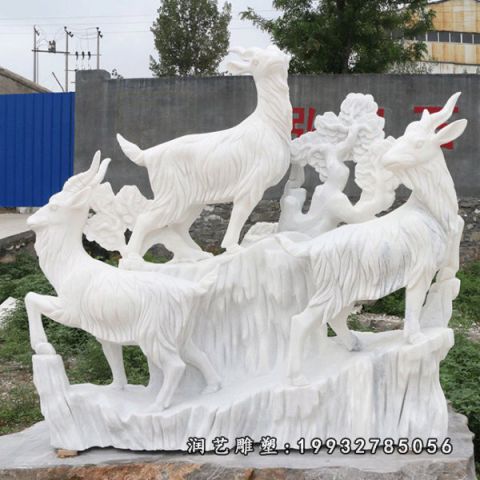 企业羊动物石雕
