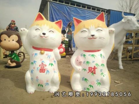 广场玻璃钢招财猫雕塑