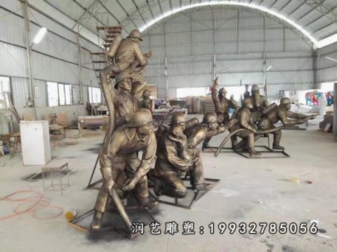 小区消防人物铜雕
