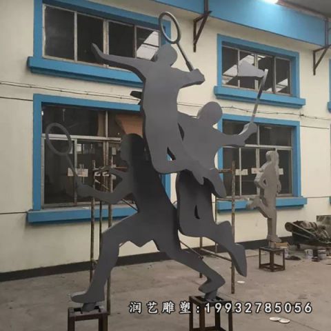 街道不锈钢打羽毛球雕塑