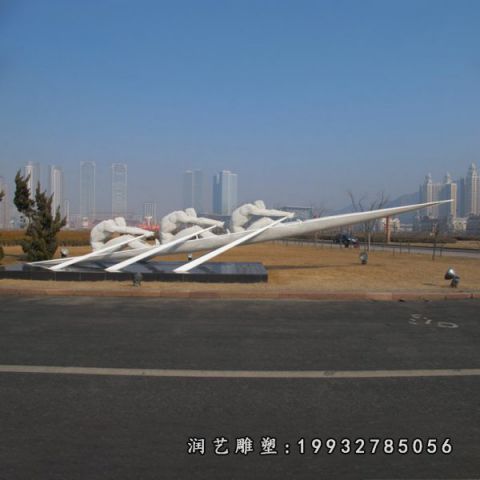 广场不锈钢划船雕塑