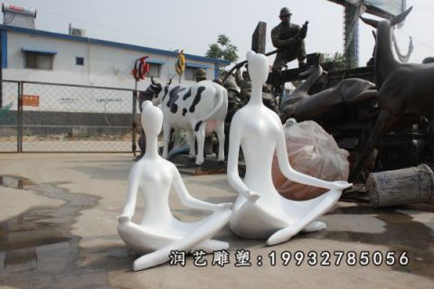 玻璃钢抽象练瑜伽人物雕塑